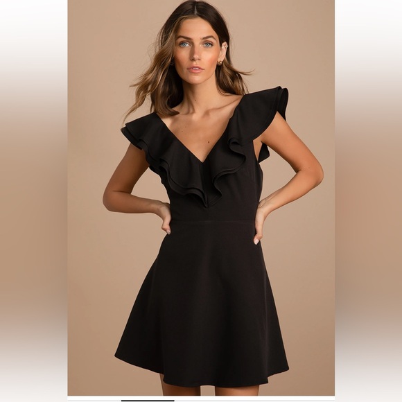 Lulus Dresses & Skirts - Lulus Divine Darling Black Ruffled Skater Dress | Large